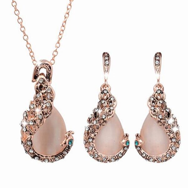 Women Elegant Waterdrop Rhinestone Pendant Necklace Hook Earrings Jewelry Set - Image 8