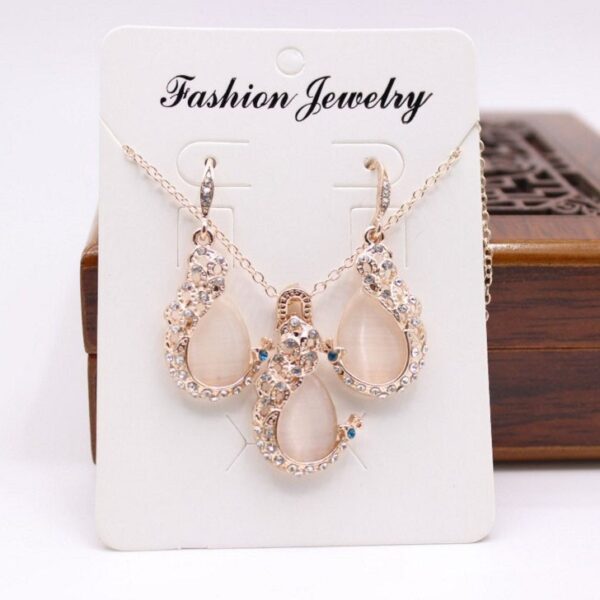 Women Elegant Waterdrop Rhinestone Pendant Necklace Hook Earrings Jewelry Set - Image 7