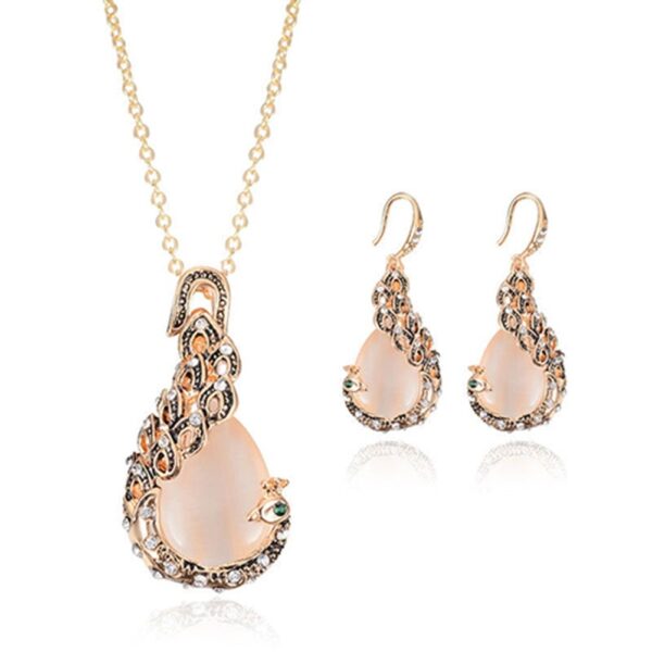 Women Elegant Waterdrop Rhinestone Pendant Necklace Hook Earrings Jewelry Set - Image 2