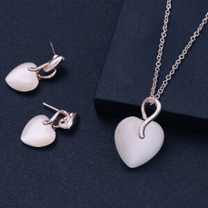 Peach Heart Shaped Opal Necklace Earring Set