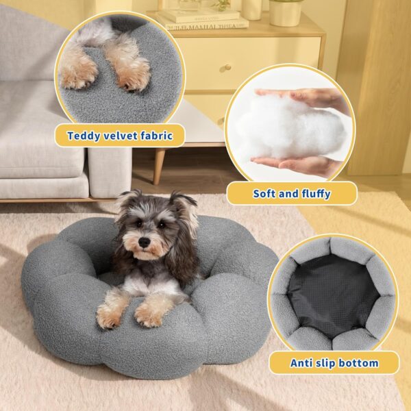 Calming Cat Beds For Indoor Cats Fluffy Flower Cat Dog Bed In Plush Teddy Sherpa Round Donut Cuddler Puppy Bed  Non Slip Machine Washable Pet Bed - Image 7