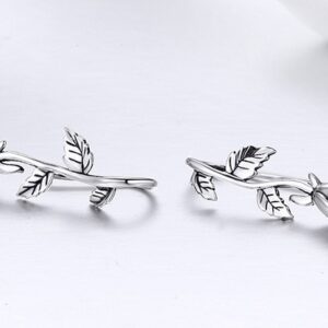Authentic 100 925 Sterling Silver Rose Flower Plant Stud Earrings For Women Sterling Silver Jewelry Mom Gift SCE380