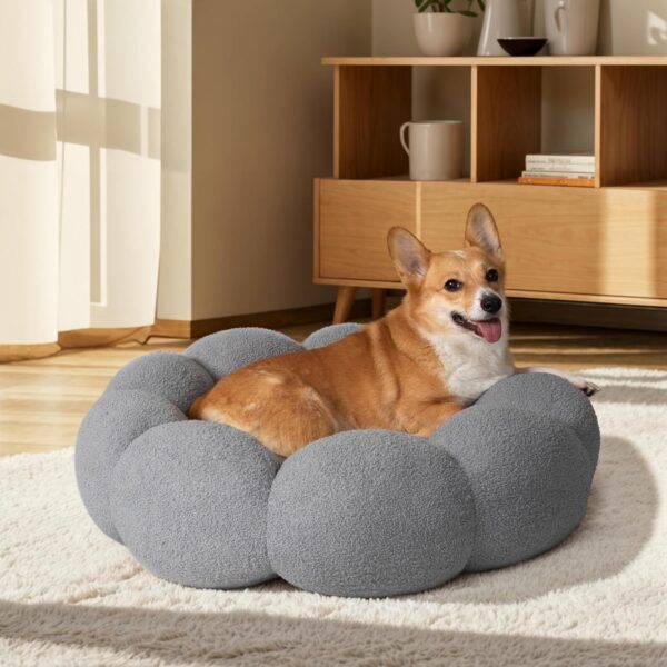 Calming Cat Beds For Indoor Cats Fluffy Flower Cat Dog Bed In Plush Teddy Sherpa Round Donut Cuddler Puppy Bed  Non Slip Machine Washable Pet Bed - Image 4