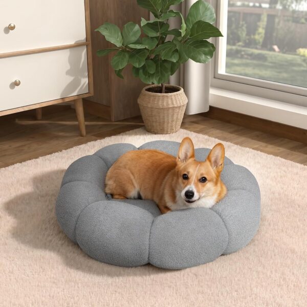 Calming Cat Beds For Indoor Cats Fluffy Flower Cat Dog Bed In Plush Teddy Sherpa Round Donut Cuddler Puppy Bed  Non Slip Machine Washable Pet Bed - Image 3