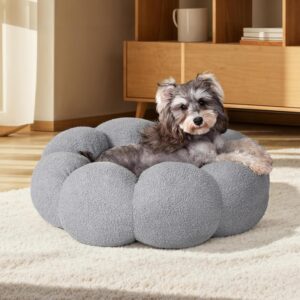 Calming Cat Beds For Indoor Cats Fluffy Flower Cat Dog Bed In Plush Teddy Sherpa Round Donut Cuddler Puppy Bed  Non Slip Machine Washable Pet Bed