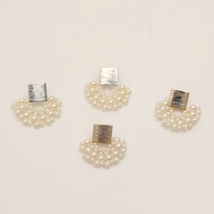 Handmade Pearl Woven Scalloped Pearl Stud Earrings