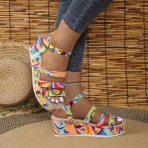 Women’s Colorful Peep Toe Buckle Sandals