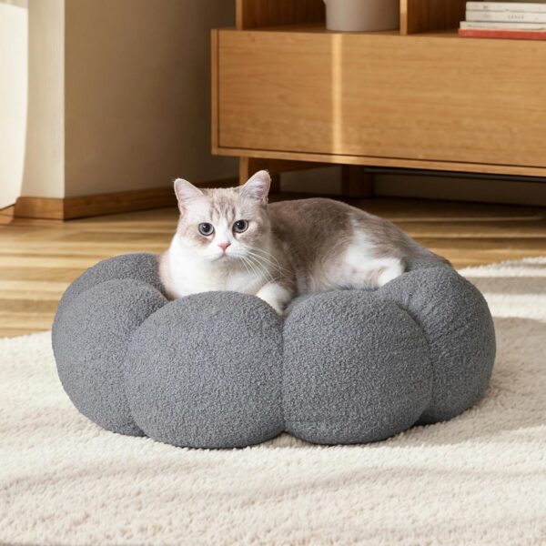 Calming Cat Beds For Indoor Cats Fluffy Flower Cat Dog Bed In Plush Teddy Sherpa Round Donut Cuddler Puppy Bed  Non Slip Machine Washable Pet Bed - Image 6