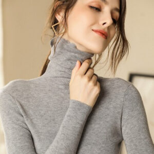 High Neck Cashmere Sweater Women Short Slim Fit