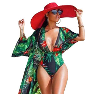 Plus Size Swimsuit Female One-piece Sexy Digital Printed Veil Bikini Blouse