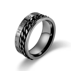 Anxiety Rotating Ring Stainless Steel Chain with Viking Rune for Men