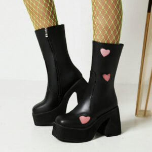 Milk Pattern Love Thick Heel Super High Heel Platform Women’s Ankle Boots