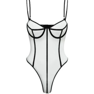 Underwired Bodysuit with Mesh Cut-Outs and Contrast Trim