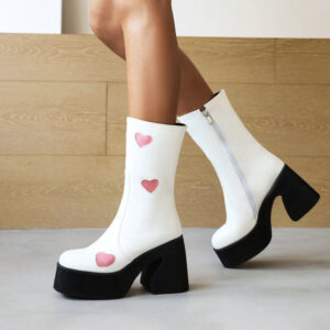 Milk Pattern Love Thick Heel Super High Heel Platform Women’s Ankle Boots