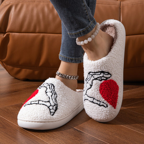 Women's Fuzzy Skull Heart Halloween Slippers - Image 6