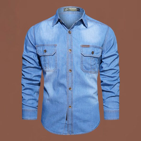 Classic Slim-Fit Men’s Denim Shirt – Casual Button-Down Look Men's Casual Cotton Washed Jacket - Image 4