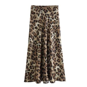 Silk Satin Leopard Print Skirt