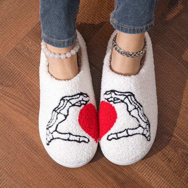 Women's Fuzzy Skull Heart Halloween Slippers - Image 4