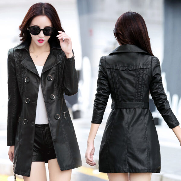 Autumn and winter new ladies leather trench coat - Image 2