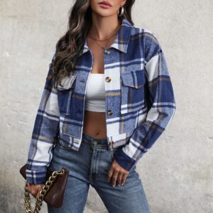 Women’s Flannel Crop Jacket with Bold Plaid Pattern