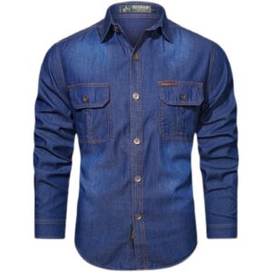 Classic Slim-Fit Men’s Denim Shirt – Casual Button-Down Look Men’s Casual Cotton Washed Jacket