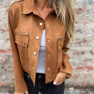 Suede Jacket for Women with Flap Pockets