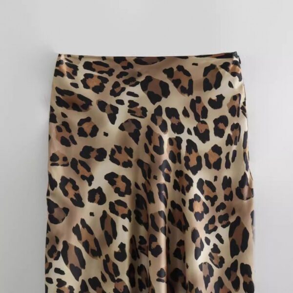 Silk Satin Leopard Print Skirt - Image 2