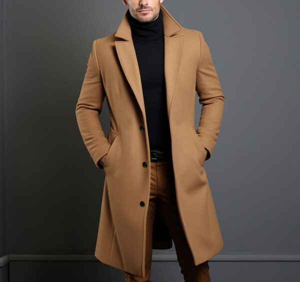 Woolen Men's Mid-length Trench Coat - Image 5