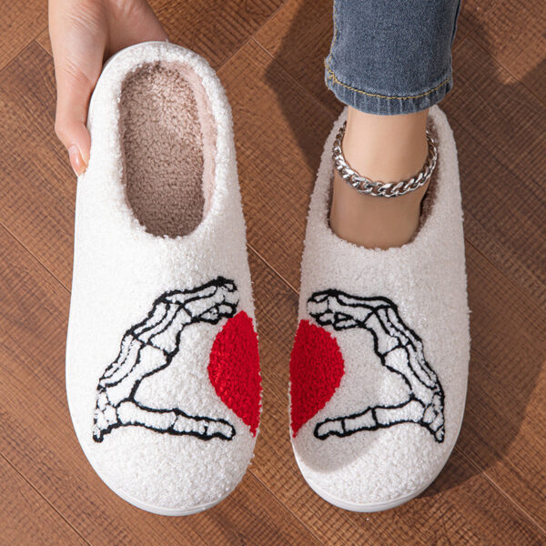 Women's Fuzzy Skull Heart Halloween Slippers - Image 3