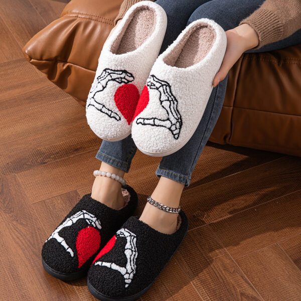 Women's Fuzzy Skull Heart Halloween Slippers - Image 2