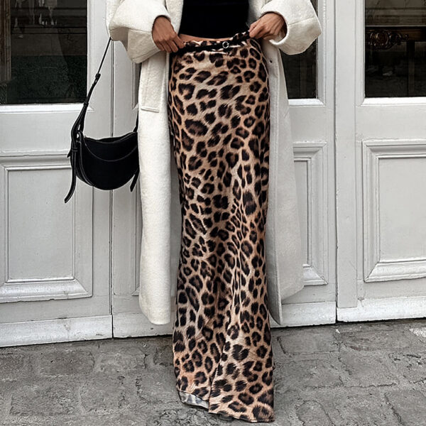 Women's Satin Leopard Maxi Skirt with Flattering Fishtail - Image 4