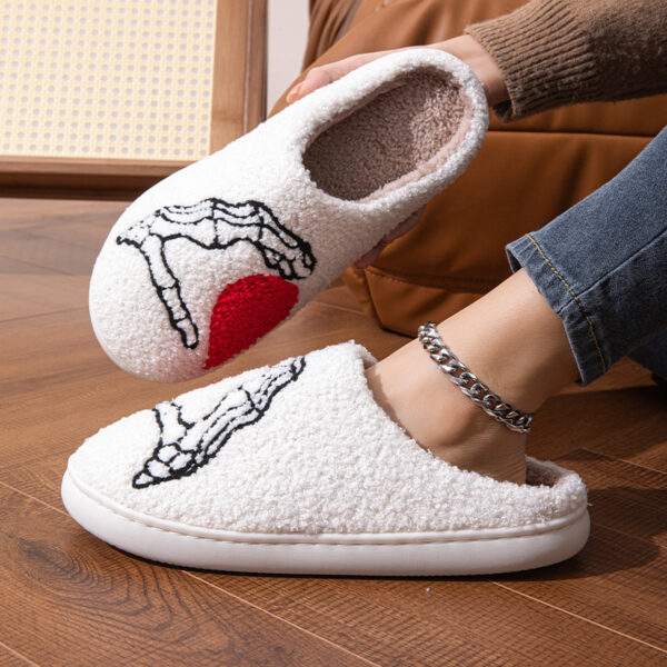 Women's Fuzzy Skull Heart Halloween Slippers - Image 7