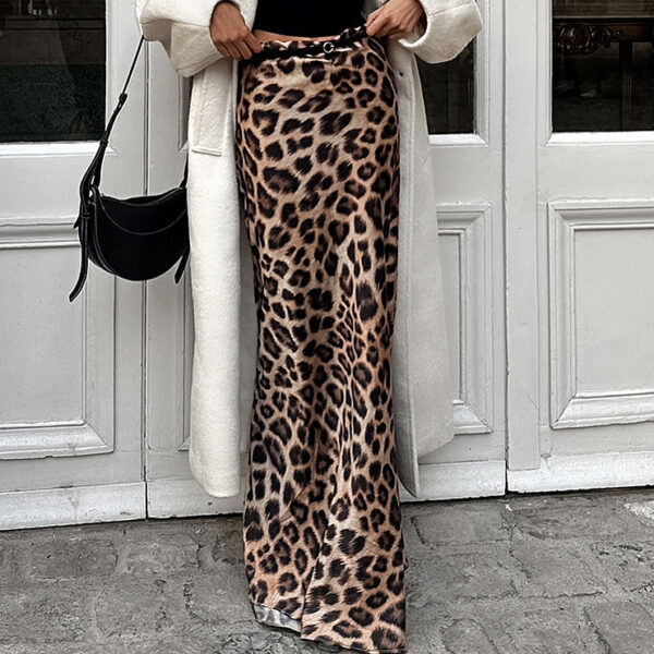 Women's Satin Leopard Maxi Skirt with Flattering Fishtail