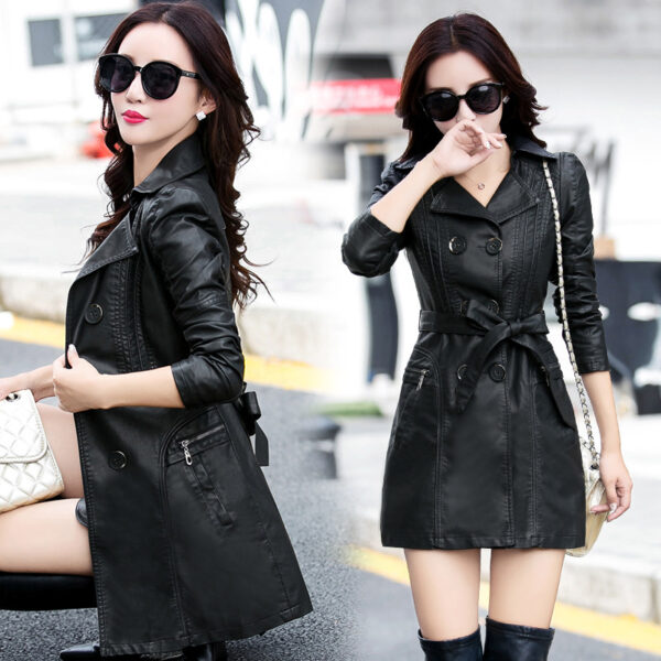 Autumn and winter new ladies leather trench coat - Image 3