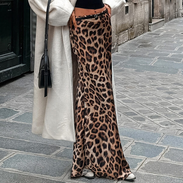 Women's Satin Leopard Maxi Skirt with Flattering Fishtail - Image 2