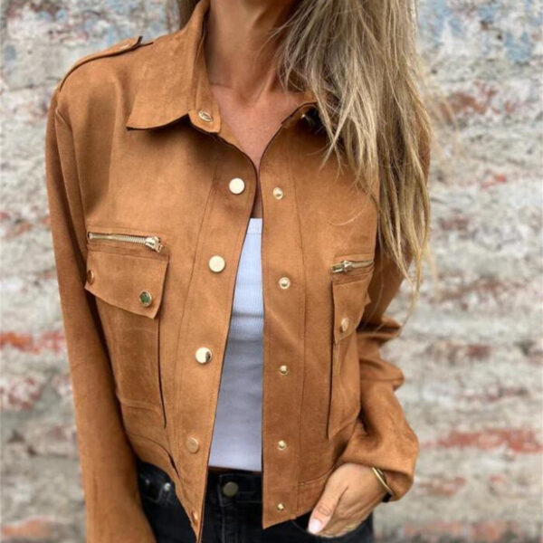 Suede Jacket for Women with Flap Pockets