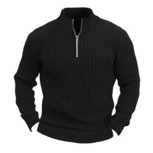 Leisure Pullover Men’s Sweater Solid Color Stand Collar Long Sleeve