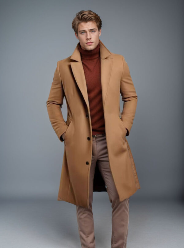 Woolen Men's Mid-length Trench Coat - Image 3