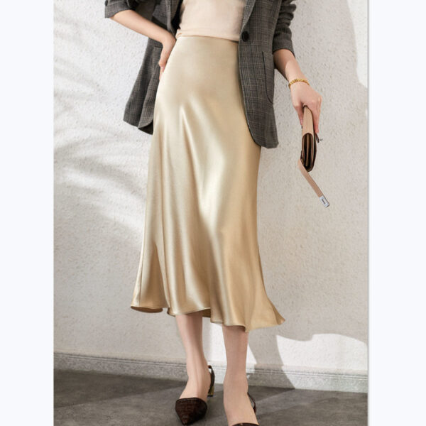 Chic Mid-Length Silk Satin Skirt for Women - Image 5