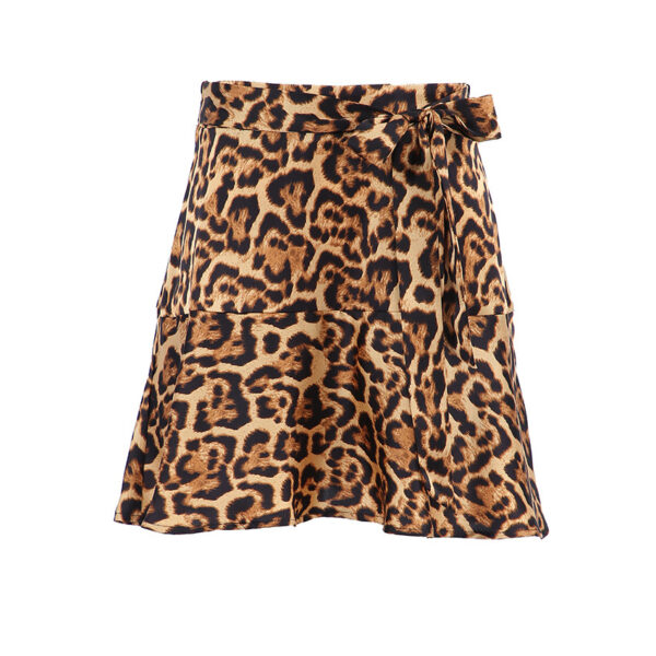 Women's High Waist Tie Front Leopard Short Skirt - Image 6