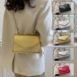 Y2K Metallic Crocodile Pattern Clutch for Women