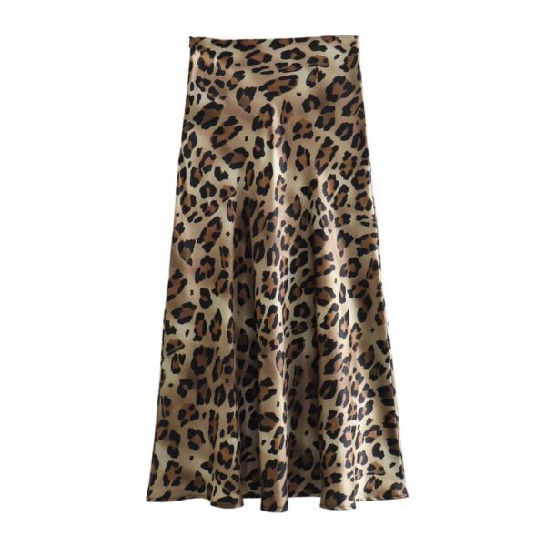 Silk Satin Leopard Print Skirt - Image 3