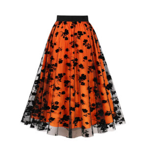 Mesh Double Layer Flock Printing Big Hem Skirt