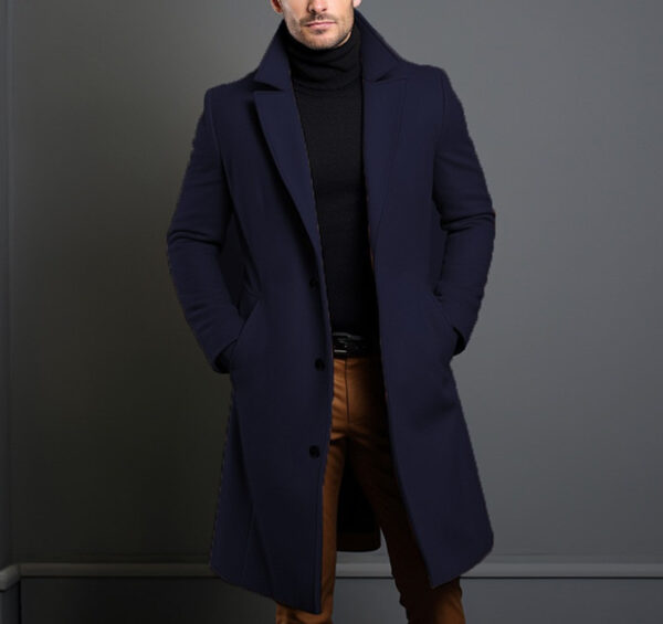 Woolen Men's Mid-length Trench Coat - Image 2