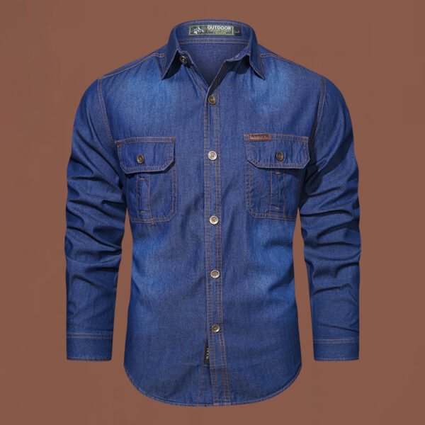 Classic Slim-Fit Men’s Denim Shirt – Casual Button-Down Look Men's Casual Cotton Washed Jacket - Image 6