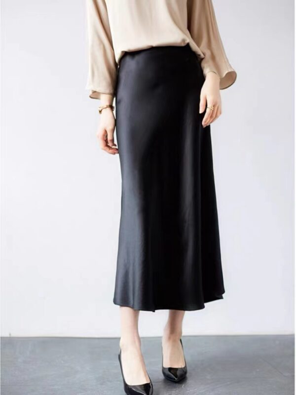 Chic Mid-Length Silk Satin Skirt for Women - Image 3