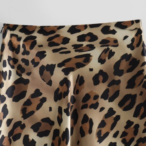 Silk Satin Leopard Print Skirt - Image 4