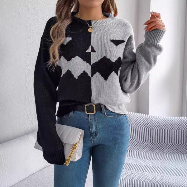 Women's Contrast Color Ghost Sweater for a Playful Look - Image 4