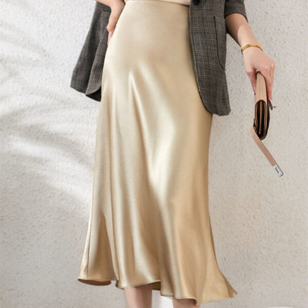 Chic Mid-Length Silk Satin Skirt for Women