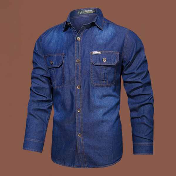 Classic Slim-Fit Men’s Denim Shirt – Casual Button-Down Look Men's Casual Cotton Washed Jacket